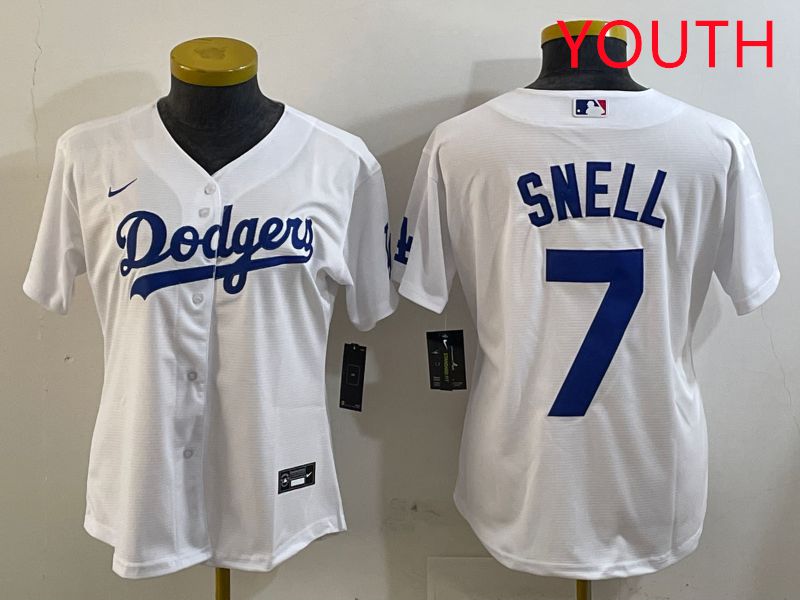 Youth Los Angeles Dodgers #7 Snell White Game 2025 Nike MLB Jersey style 1